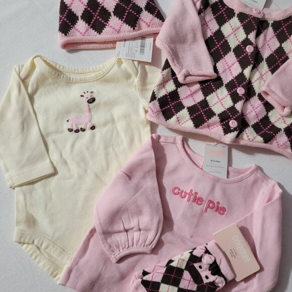 Gymboree Argyle Animals NWT 0-3 month sweater, socks, shirt & Hat, Used Bodysuit - Picture 2 of 4